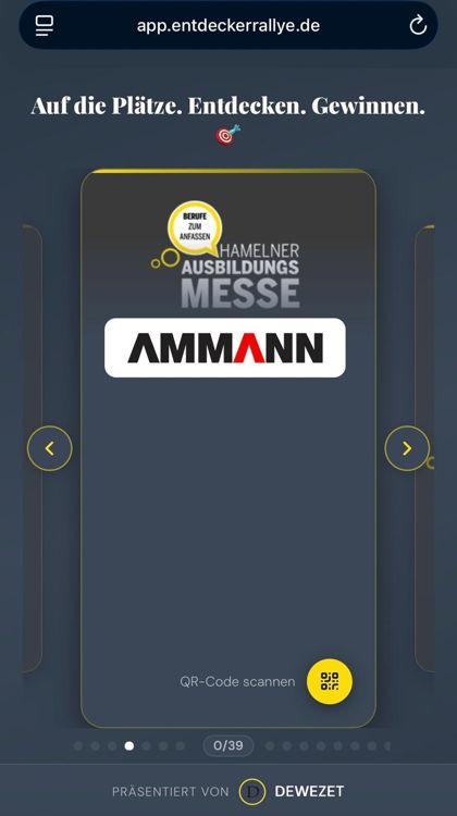 Smartphone-Ansicht der Entdeckerrallye-App an einer realen Station bei der Hamelner Ausbildungsmesse